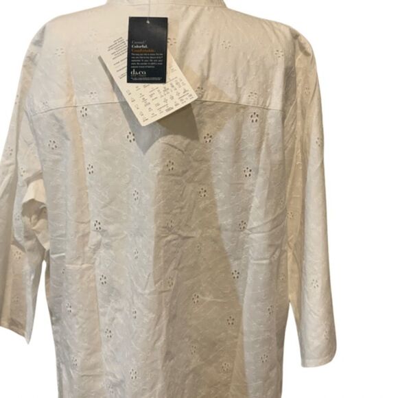 NWT Denim & Co. QVC Eyelet Button Front Shirt White Eyelet 2X Plus - Picture 10 of 15